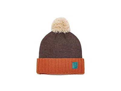 Topo Designs Pompom Beanie Caps Clay/chocolate, Acrylic/polyester In Brown