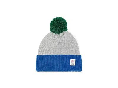 Topo Designs Pompom Beanie Caps Light Gray/classic Blue, Acrylic/polyester