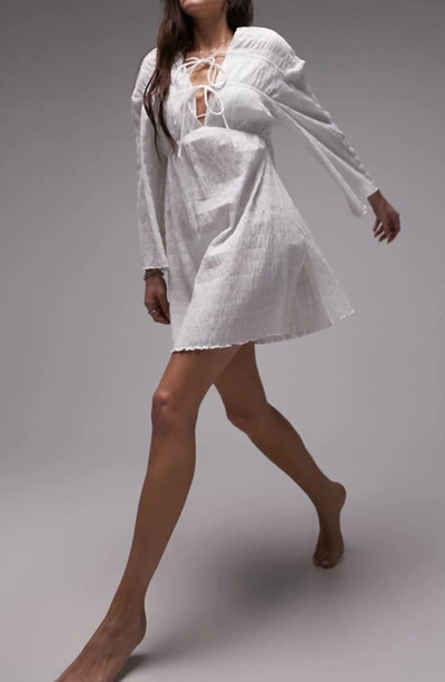 Topshop Long Sleeve Cotton Cover-up Dress In White