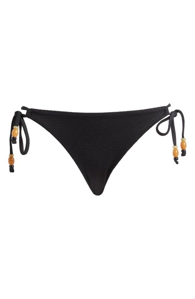 Topshop Textured Side Tie Bikini Bottoms In Black