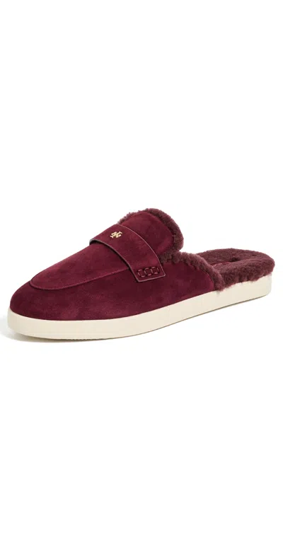 Tory Burch Ballet Sport Shearling Mules Dark Carmine