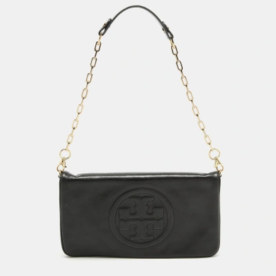 Pre-owned Tory Burch Black Leather Reva Chain Flap Bag