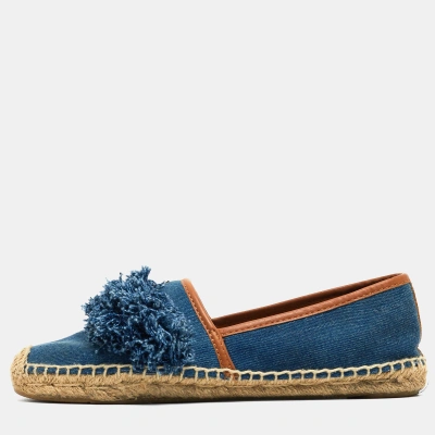 Pre-owned Tory Burch Blue Denim Shaw Espadrille Flats Size 38
