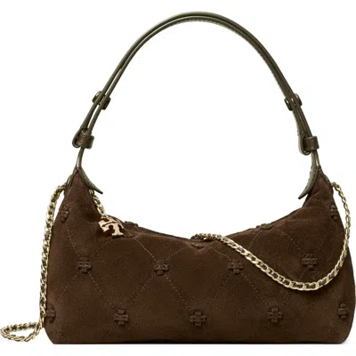 Tory Burch Bunny Knot Suede Pochette In Brown