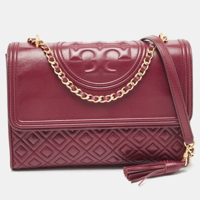 Pre-owned Tory Burch Burgundy Leather Fleming Crossbody Bag