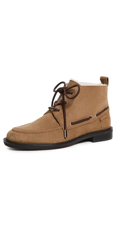 Tory Burch Duck Shearling Suede Ankle Boots Weathered Oak In Brown
