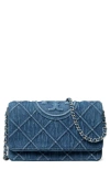 Tory Burch Fleming Soft Denim Wallet On A Chain