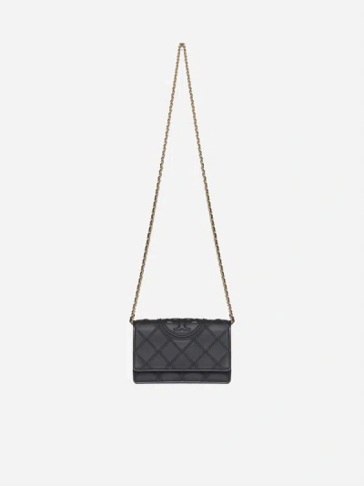 Tory Burch Fleming Soft Leather Chain Wallet Bag In Black
