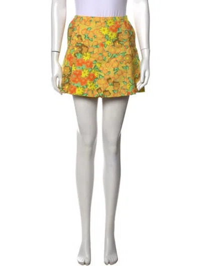 Pre-owned Tory Burch Floral Print Mini Shorts In Yellow