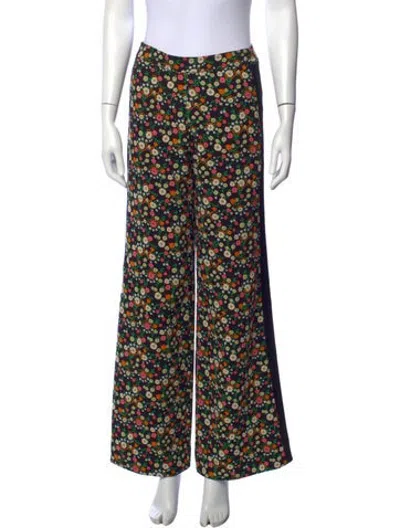 Pre-owned Tory Burch Floral Print Wide Leg Pants In Black