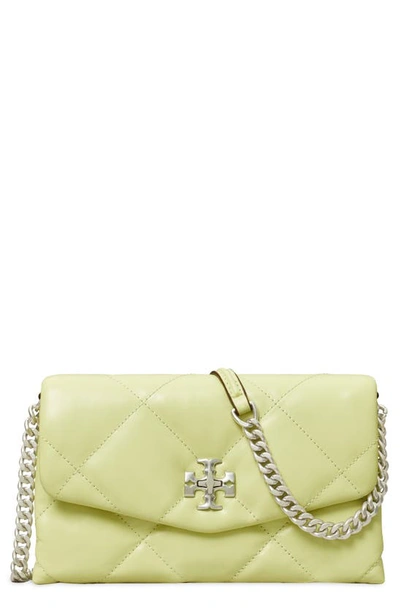 Tory Burch Kira Diamond Quilted Leather Wallet On A Chain In Green
