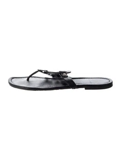 Pre-owned Tory Burch Leather Flip Flops In Black