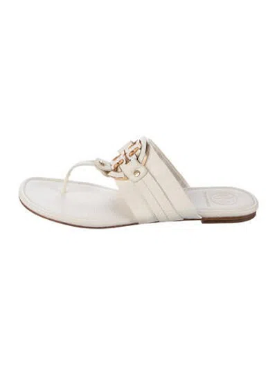 Pre-owned Tory Burch Leather Flip Flops In Neutrals