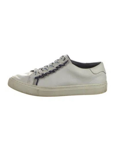 Pre-owned Tory Burch Leather Ruffle Embellishment Sneakers In White