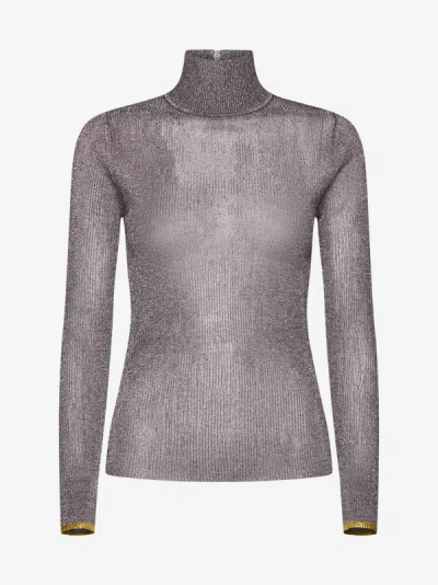 Tory Burch Lurex Turtleneck Jumper In Bronze Multicolor