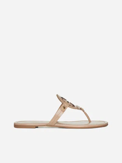 Tory Burch Miller Leather Flat Sandals In Light Makeup