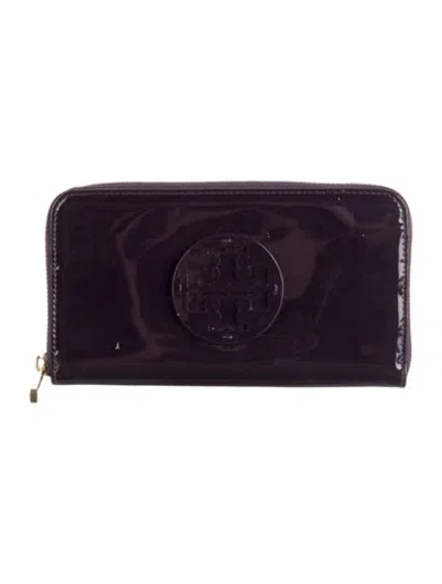 Pre-owned Tory Burch Patent Leather Continental Wallet In Purple