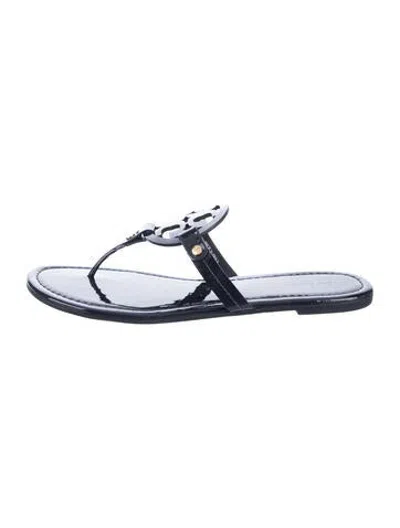 Pre-owned Tory Burch Patent Leather Flip Flops In Blue