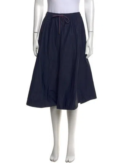 Pre-owned Tory Burch Pleated Accents Midi Length Skirt In Blue