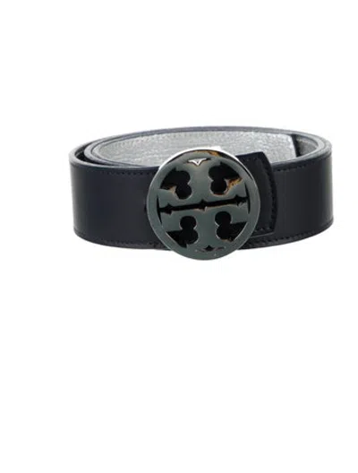 Pre-owned Tory Burch Reversible Leather Belt In Blue/metallic