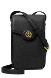 Tory Burch Robinson Pebbled Leather Phone Crossbody Bag In Black