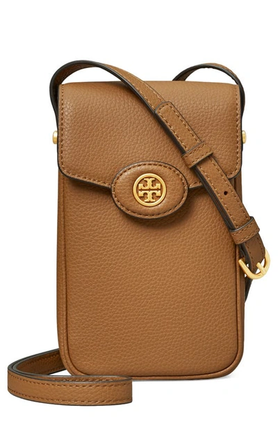 Tory Burch Robinson Pebbled Leather Phone Crossbody Bag In Brown
