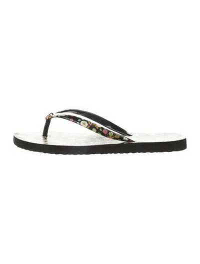 Pre-owned Tory Burch Rubber Floral Print Flip Flops In Black