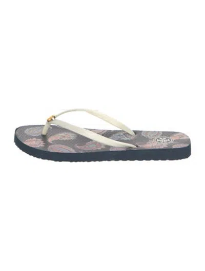 Pre-owned Tory Burch Rubber Paisley Print Flip Flops In Neutrals