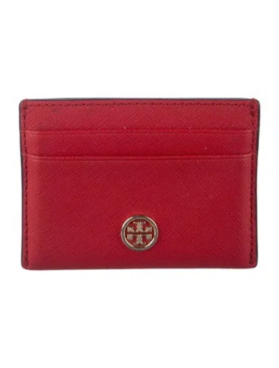 Pre-owned Tory Burch Saffiano Leather Card Holder In Red