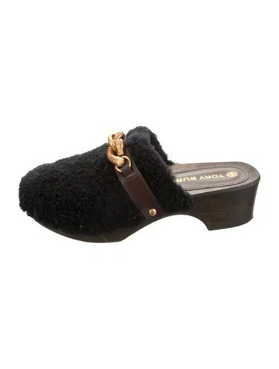 Pre-owned Tory Burch Shearling Mules In Brown/burgundy