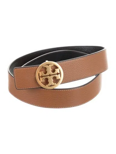 Pre-owned Tory Burch Signature Logo Leather Waist Belt In Black/brown