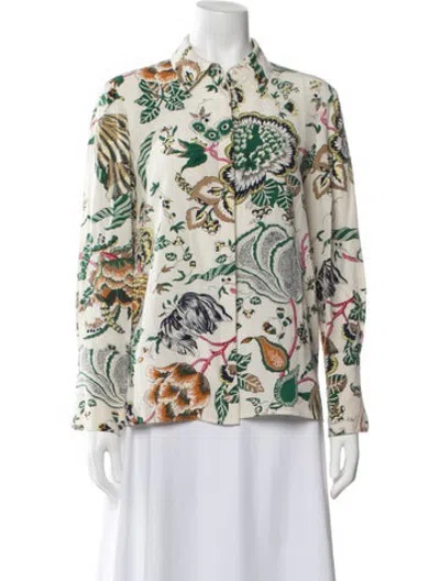 Pre-owned Tory Burch Silk Floral Print Blouse In Neutrals