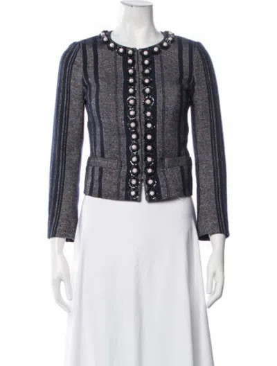 Pre-owned Tory Burch Striped Jacket In Blue
