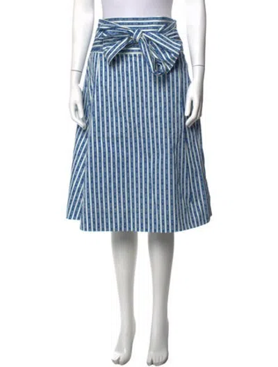 Pre-owned Tory Burch Striped Midi Length Skirt W/ Tags In Blue/green/white