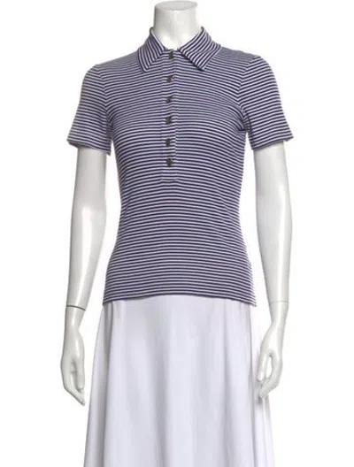 Pre-owned Tory Burch Striped Short Sleeve Polo In Blue/white