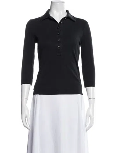 Pre-owned Tory Burch Three-quarter Sleeve Polo In Black