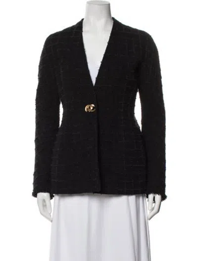 Pre-owned Tory Burch Tweed Pattern Blazer In Black