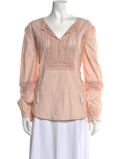 Pre-owned Tory Burch V-neck Long Sleeve Blouse W/ Tags In Pink