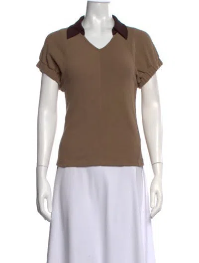 Pre-owned Tory Burch V-neck Short Sleeve Polo In Brown