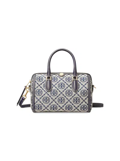 Tory Burch Women's T Monogram Petite Cotton-blend Top Handle Bag In Tory Navy