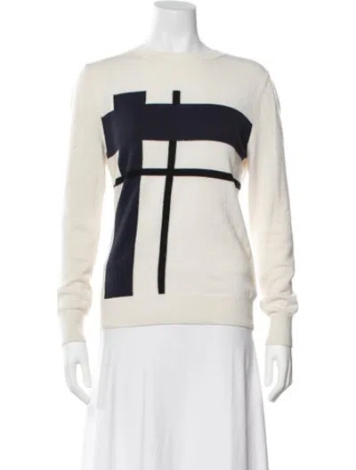 Pre-owned Tory Sport Merino Wool Graphic Print Sweater In White