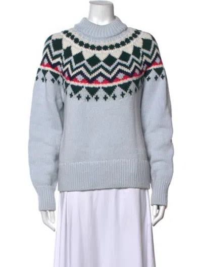 Pre-owned Tory Sport Merino Wool Patterned Sweater In Blue