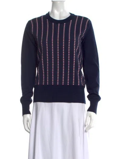 Pre-owned Tory Sport Striped Crew Neck Sweater In Blue