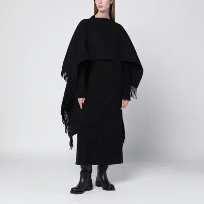 Totême Black Fringed Poncho In Wool Blend