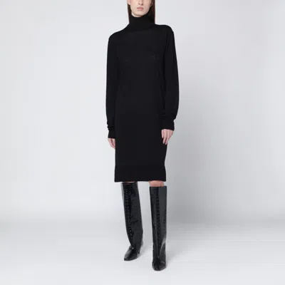 Totême Black Turtleneck Dress In Wool And Silk