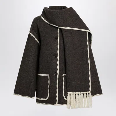 Totême Chocolate Mélange Jacket With Scarf In Brown