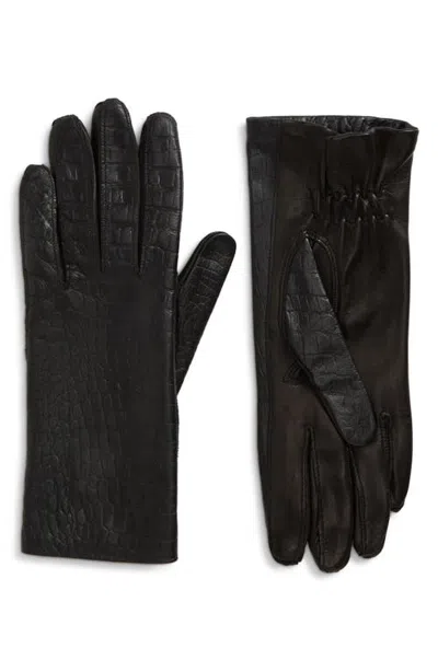 Totême Toteme Croc Embossed Leather Gloves In Black