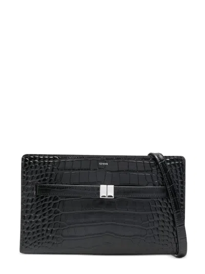 Totême Toteme Crocodile-embossed Leather Mini Shoulder Bag With Adjustable Strap In Black