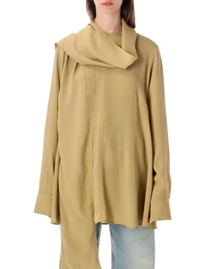 Totême Toteme Draped Scarf Blouse With Fluid Georgette Volume Sleeves In Desert