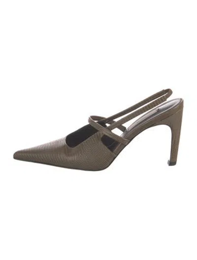Pre-owned Totême Leather Animal Print Slingback Pumps In Green